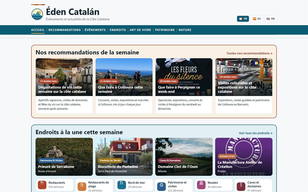 Page d’accueil du site Éden Catalán