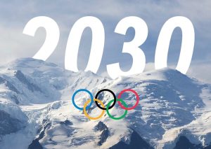 Montagnes enneigées, logo olympique 2030