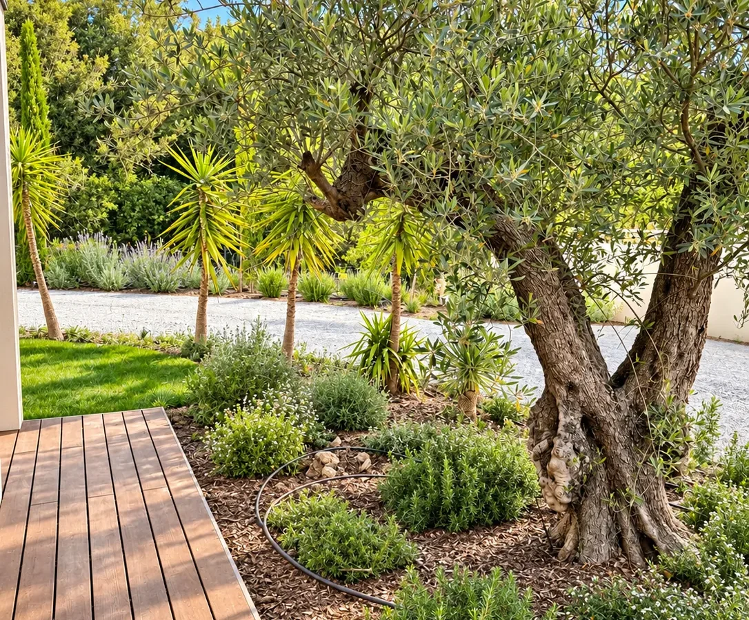 Mediterranean garden with a century-old olive tree – L’Annexe du Domaine de la Subérine