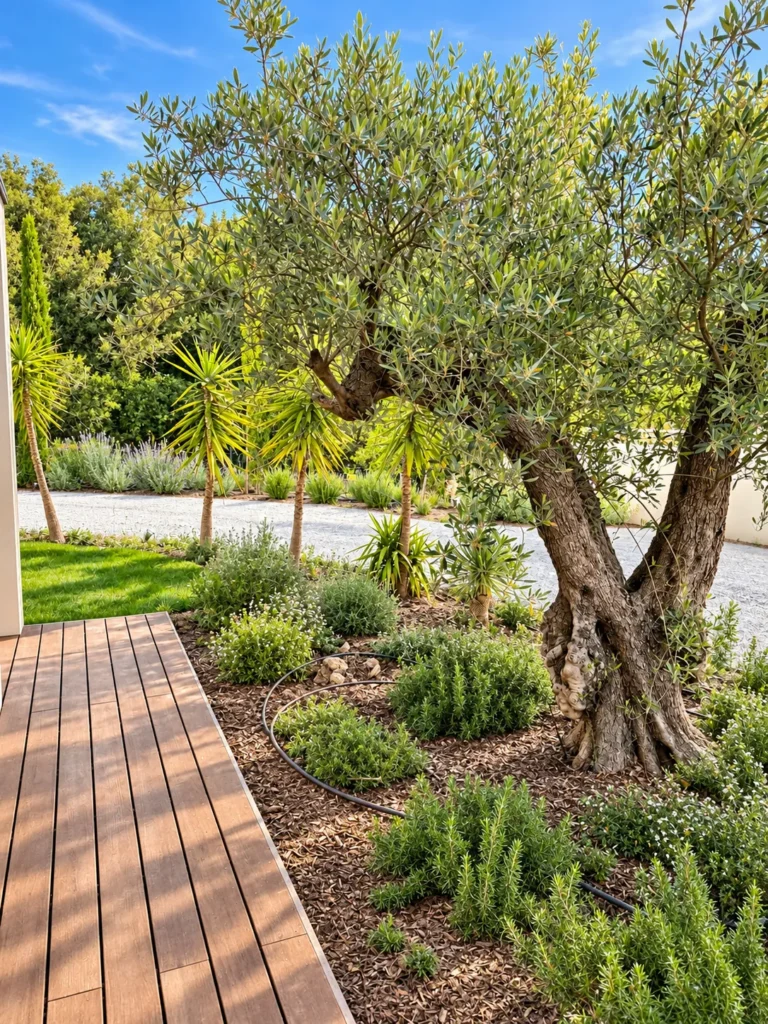 Mediterranean garden with a century-old olive tree – L’Annexe du Domaine de la Subérine