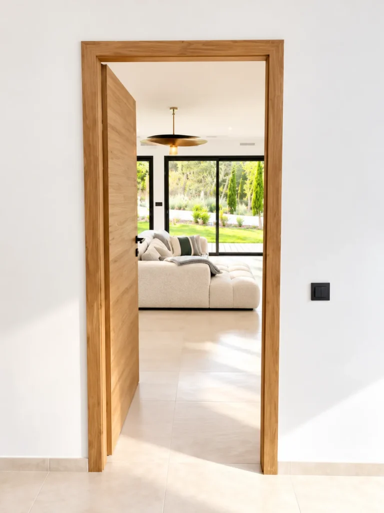 Wooden door opening onto the living room – L’Annexe du Domaine de la Subérine