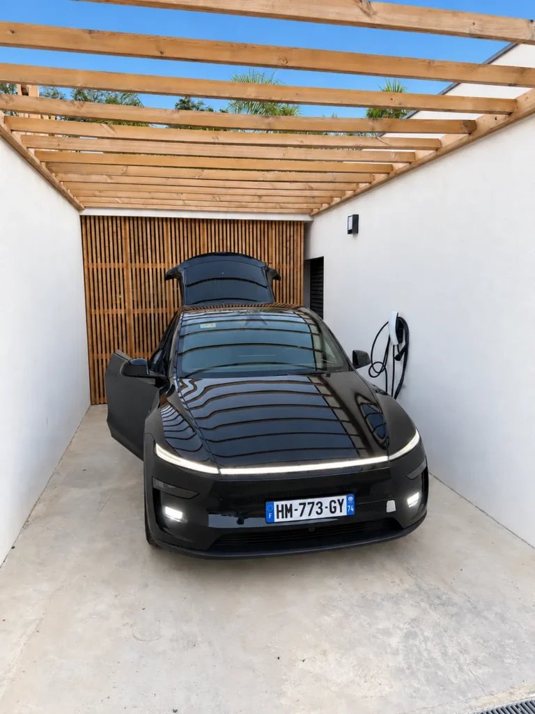 Covered parking with an electric vehicle charging point – L’Annexe du Domaine de la Subérine